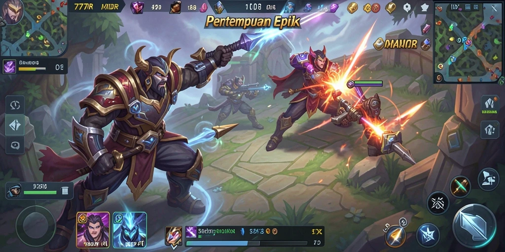 Tampilan aksi seru dalam game MOBA 777IDR.