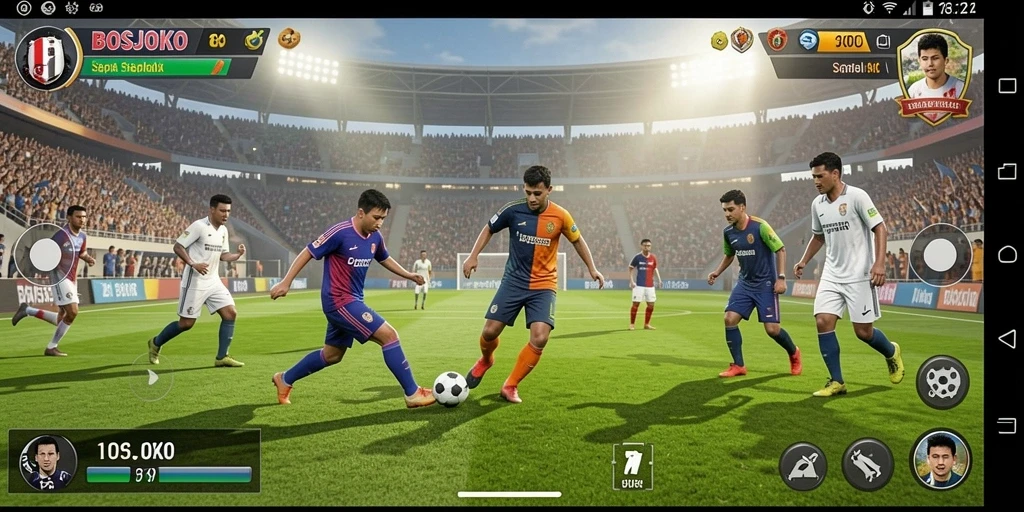Tampilan gameplay <strong>BOSJOKO</strong> dalam pertandingan sepak bola yang seru.