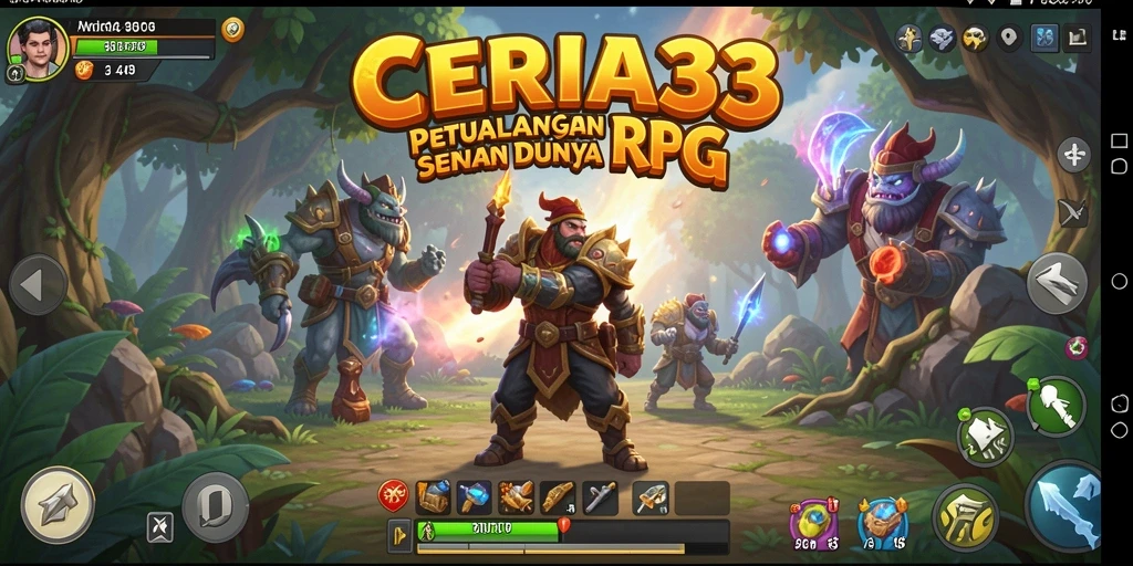 Screenshot utama CERIA33 yang menampilkan pertarungan dalam game RPG.