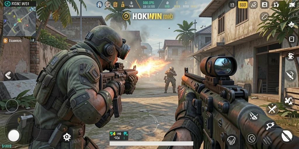 Gameplay HOKIWIN yang seru dengan aksi tembak-menembak mendebarkan.
