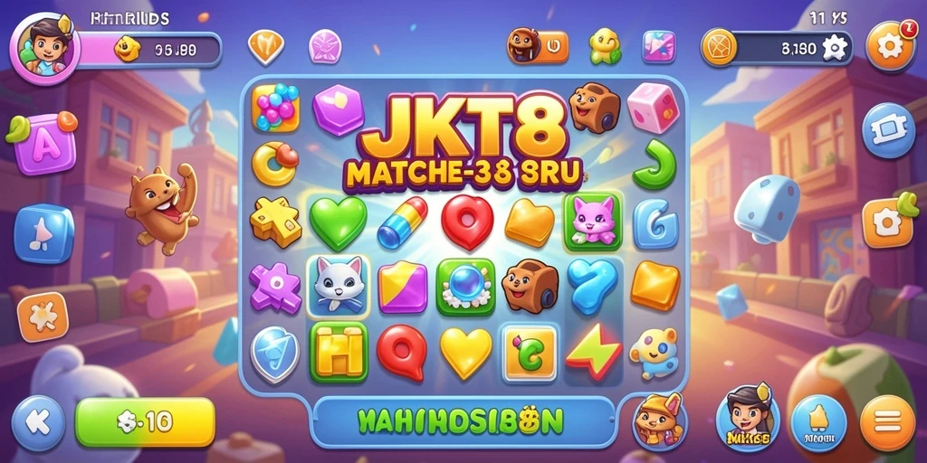 Gameplay JKT8 yang penuh warna dalam format Match-3.