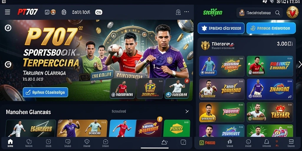 Screenshot utama PT707 menampilkan antarmuka taruhan sportsbook yang menarik.