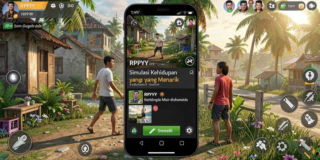 Tampilan gameplay RPYYY menunjukkan interaksi hidup karakter yang dinamis.