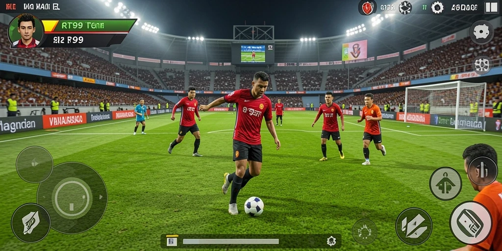 Screenshot utama RT99 menampilkan aksi gameplay olahraga yang seru.