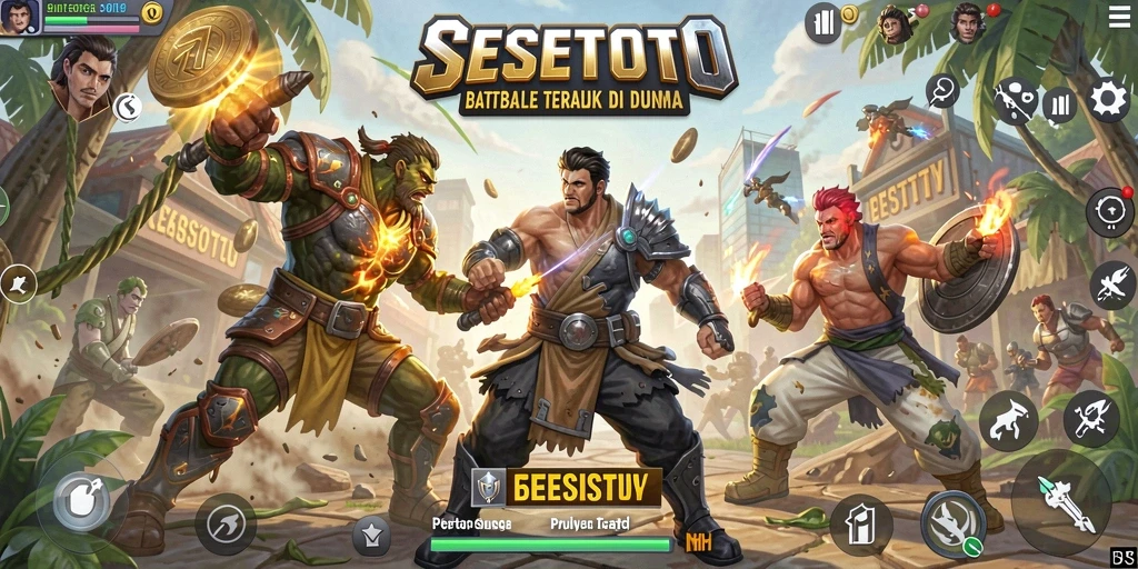 Screenshot gameplay SESETOTO yang menunjukkan pertempuran seru dalam gaya Battle Royale.