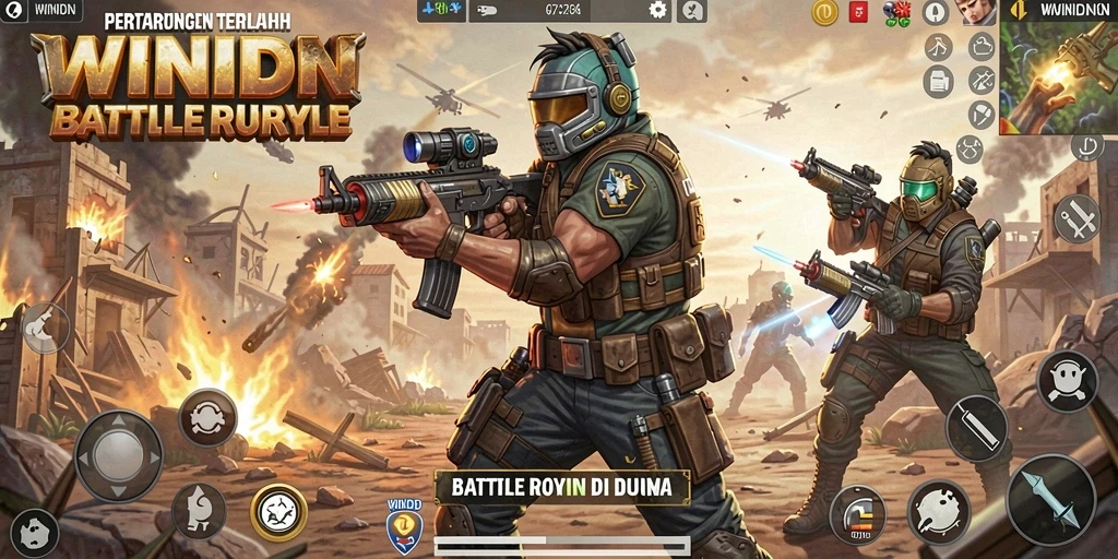 Tampilan gameplay WINIDN yang intens dalam arena Battle Royale.